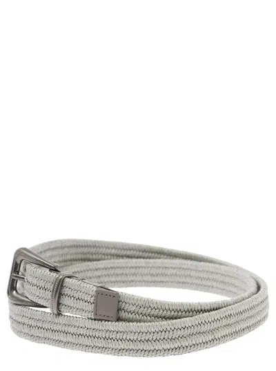 Shop Brunello Cucinelli Grey Buckle-fastening Woven Belt In Linen Woman In White