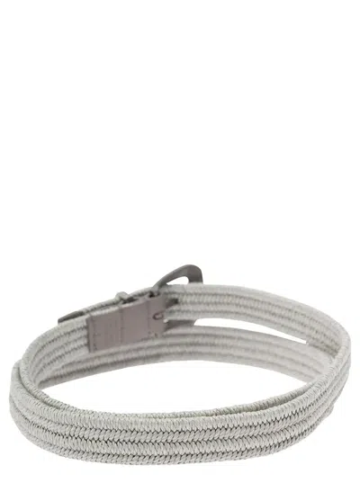 Shop Brunello Cucinelli Grey Buckle-fastening Woven Belt In Linen Woman In White