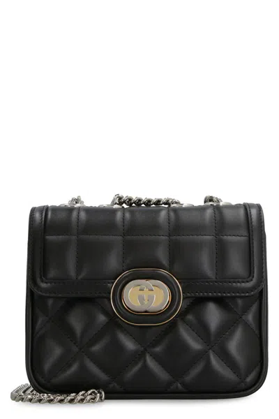 Shop Gucci Deco Mini Leather Shoulder Bag In Black