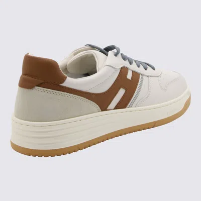 Shop Hogan Ivory And Brown Leather H630 Sneakers In White