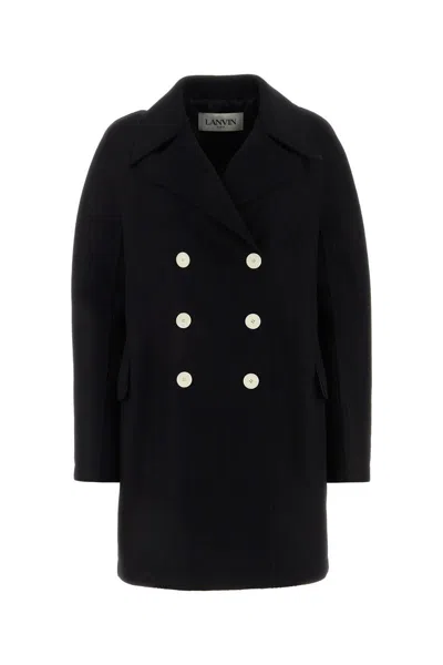Lanvin Sophisticated Woolen Double-breasted Coat With Peak Lapels In Black