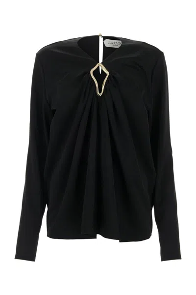 Lanvin Draped Long-sleeved Blouse In Black