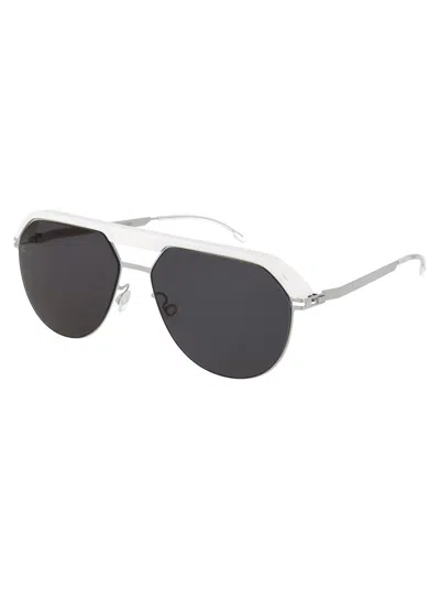 Shop Mykita Sunglasses In 523 Mh52 Signal White/shiny Silver Leica Black Solid