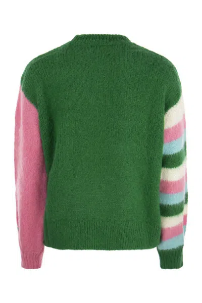 Shop Mc2 Saint Barth Brushed Crew-neck Jumper With Lettering In Green