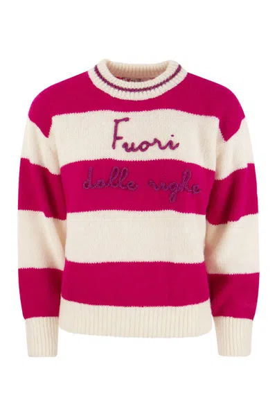 Shop Mc2 Saint Barth Brushed Crew-neck Jumper With Lettering In White/fuchsia