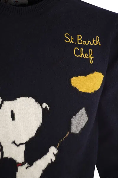 Shop Mc2 Saint Barth Snoopy Chef Jumper In Wool And Cashmere Blend In Navy Blue