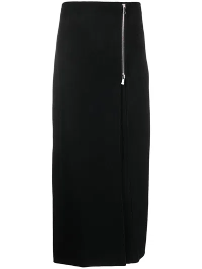 Shop P.a.r.o.s.h . Side-zip Wool Maxi Skirt In Nero