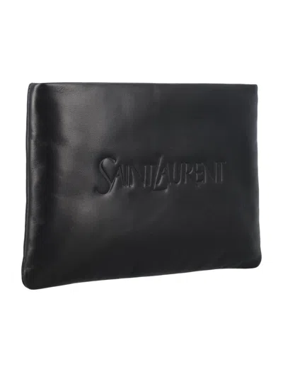 Shop Saint Laurent Small Puffy Pouch In Black