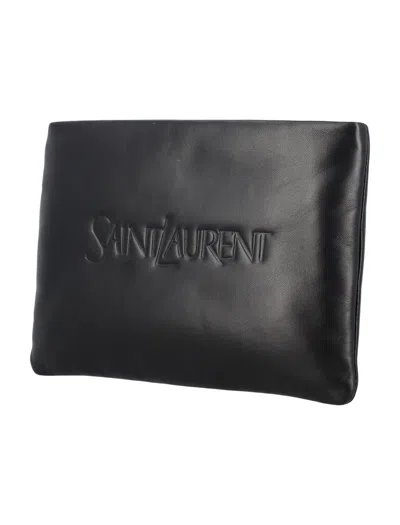 Shop Saint Laurent Small Puffy Pouch In Black