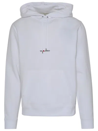 Shop Saint Laurent White Cotton Sweatshirt