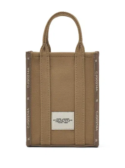 Shop Marc Jacobs 'the Phone Tote' Beige Tote Bag With Logo Lettering In Cotton Blend Woman