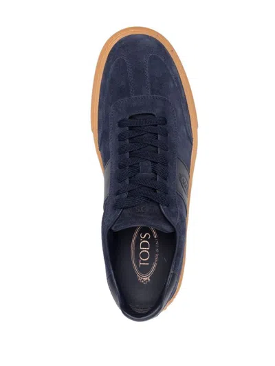 Shop Tod's Logo Suede Sneakers In Blue
