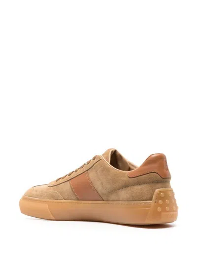 Shop Tod's Logo Suede Sneakers In Beige