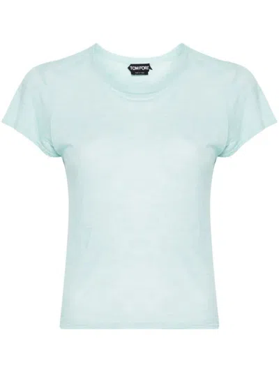 Shop Tom Ford Slub Cotton Jersey Crewneck T-shirt Clothing In Blue