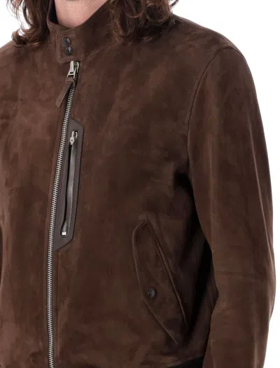 Shop Tom Ford Suede Harrington Jacket In Brown