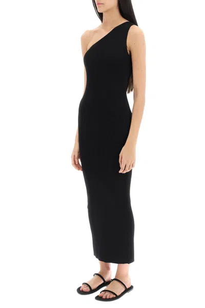 Shop Totême Toteme One-shoulder Maxi Dress In Ribbed Knit In Black