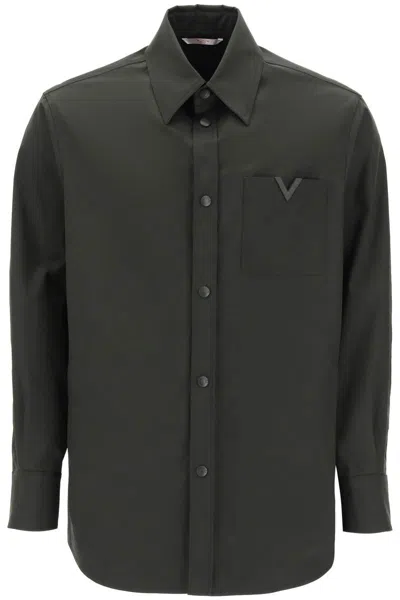 Shop Valentino Garavani Snap-up Overshirt In Stretch Nylon In Brown