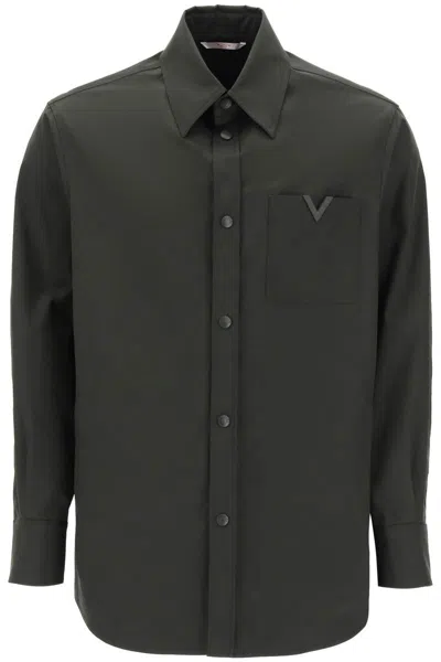 Valentino Snap-up Overshirt In Stretch Nylon In Brown