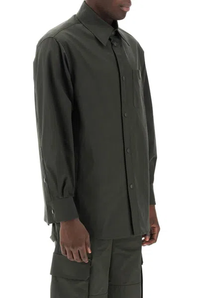 Valentino Snap-up Overshirt In Stretch Nylon In Brown