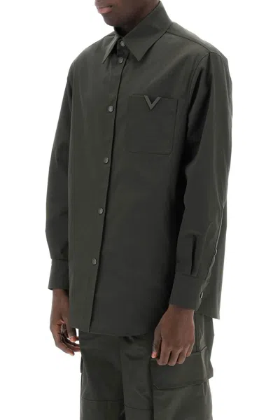 Valentino Snap-up Overshirt In Stretch Nylon In Brown