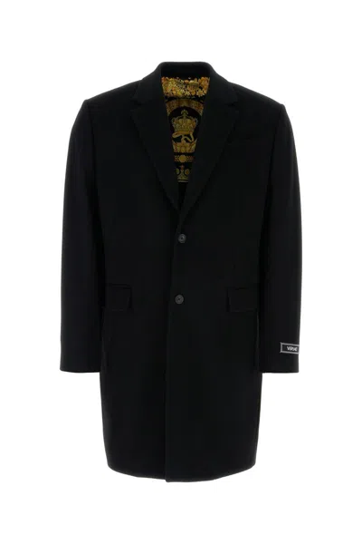 Shop Versace Coats In Black