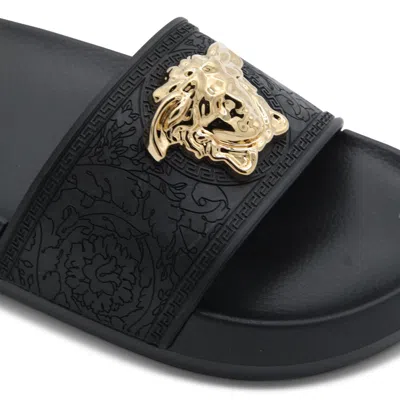 Shop Versace Flat Shoes In Black- Gold