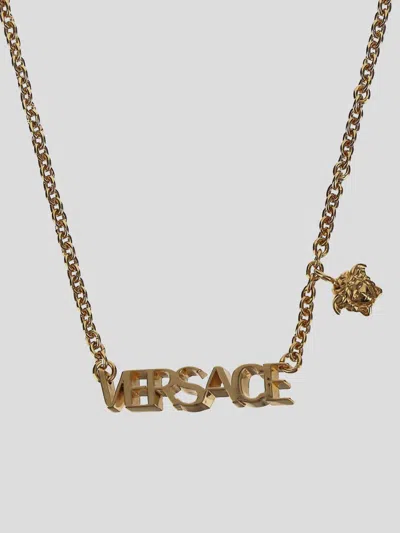 Shop Versace Logo Necklace In Golden