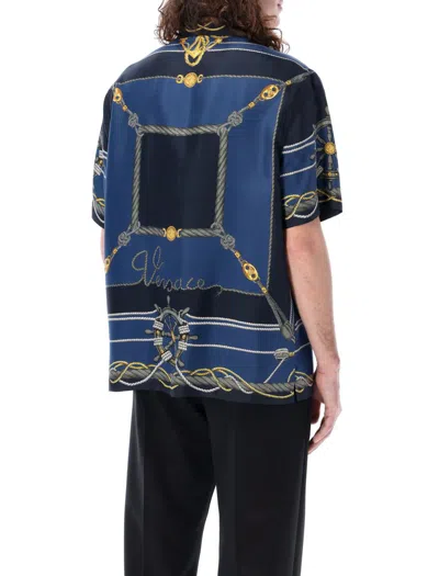 Shop Versace Nautical Bowling Shirt In Blue/gold