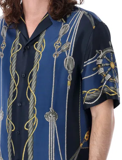 Shop Versace Nautical Bowling Shirt In Blue/gold