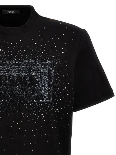 Shop Versace Rhinestone Logo T-shirt In Black