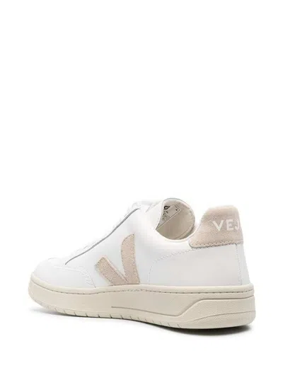 Shop Veja Woman's V12 White And Beige Vegan Leather  Sneakers