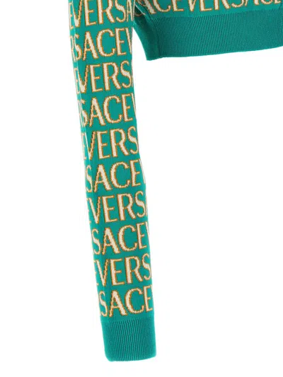 Shop Versace The Holiday All-over Logo Cardigan In Blue