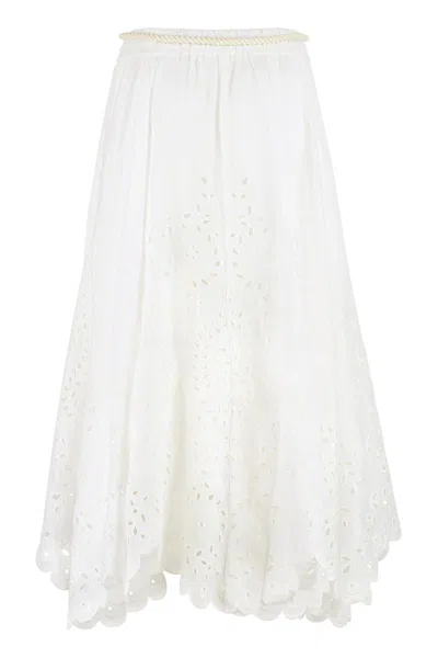 Shop Zimmermann Embroidered Linen Skirt In White
