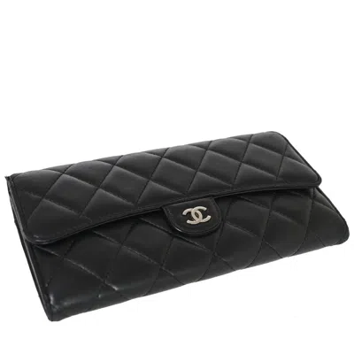 Pre-owned Chanel Classic Flap Black Leather Wallet  ()