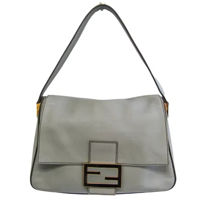 Shop Fendi Mamma Baguette Grey Leather Shoulder Bag ()