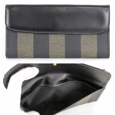Shop Fendi Pequin Khaki Leather Wallet  ()