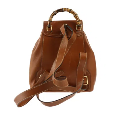 Shop Gucci Bamboo Brown Leather Backpack Bag ()