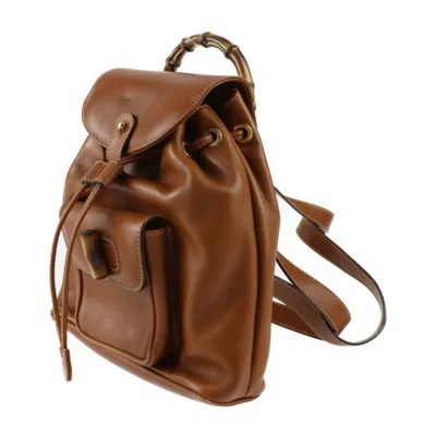 Shop Gucci Bamboo Brown Leather Backpack Bag ()