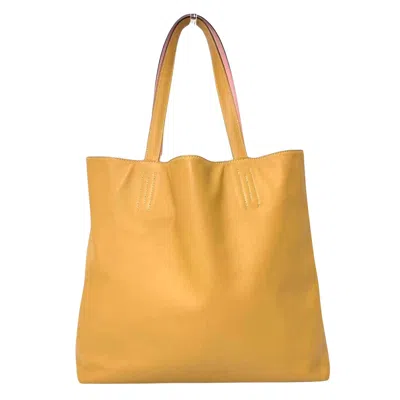 Shop Hermes Hermès Double Sens Yellow Lace Tote Bag ()