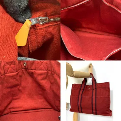 Shop Hermes Hermès Fourre Tout Red Cotton Tote Bag ()