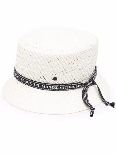 Shop Maison Michel Logo-trim Sun Hat In White