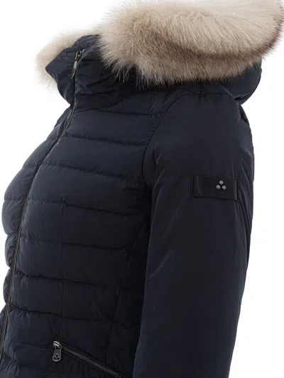 Shop Peuterey Elegant Blue Quilted Jacket With Fur Women's Collar