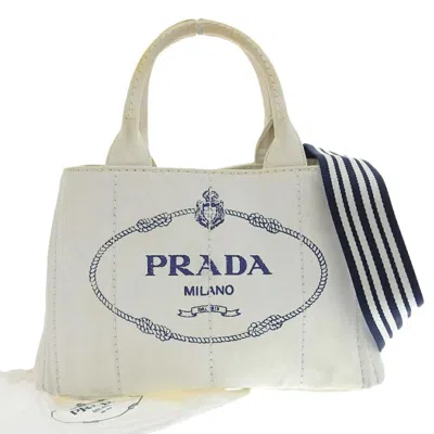 Shop Prada Canapa White Canvas Tote Bag ()