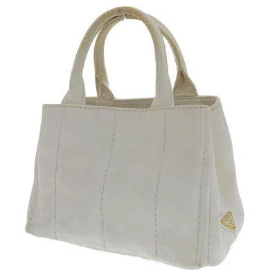 Shop Prada Canapa White Canvas Tote Bag ()