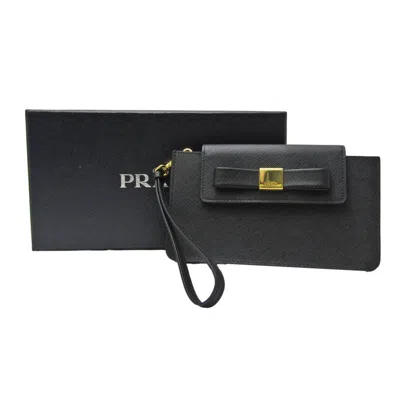 Shop Prada Ribbon Black Leather Clutch Bag ()