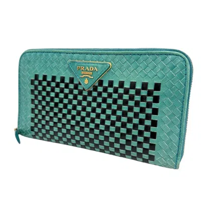 Shop Prada Saffiano Green Leather Wallet  ()
