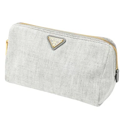 Shop Prada Saffiano Grey Canvas Clutch Bag ()
