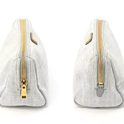 Shop Prada Saffiano Grey Canvas Clutch Bag ()