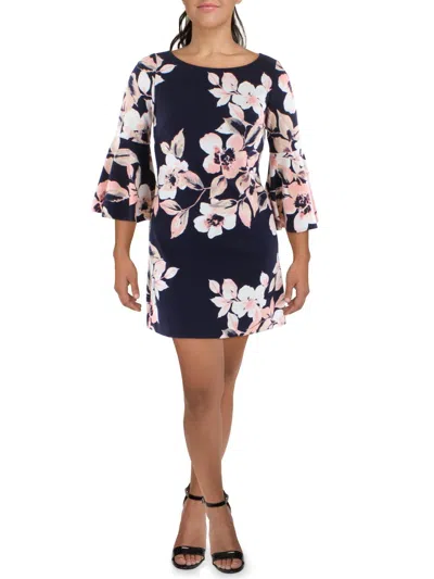 Shop Eliza J Womens Floral Print Mini Shift Dress In Blue