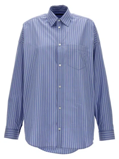 Shop Balenciaga Logo Print Striped Shirt Shirt, Blouse In Light Blue